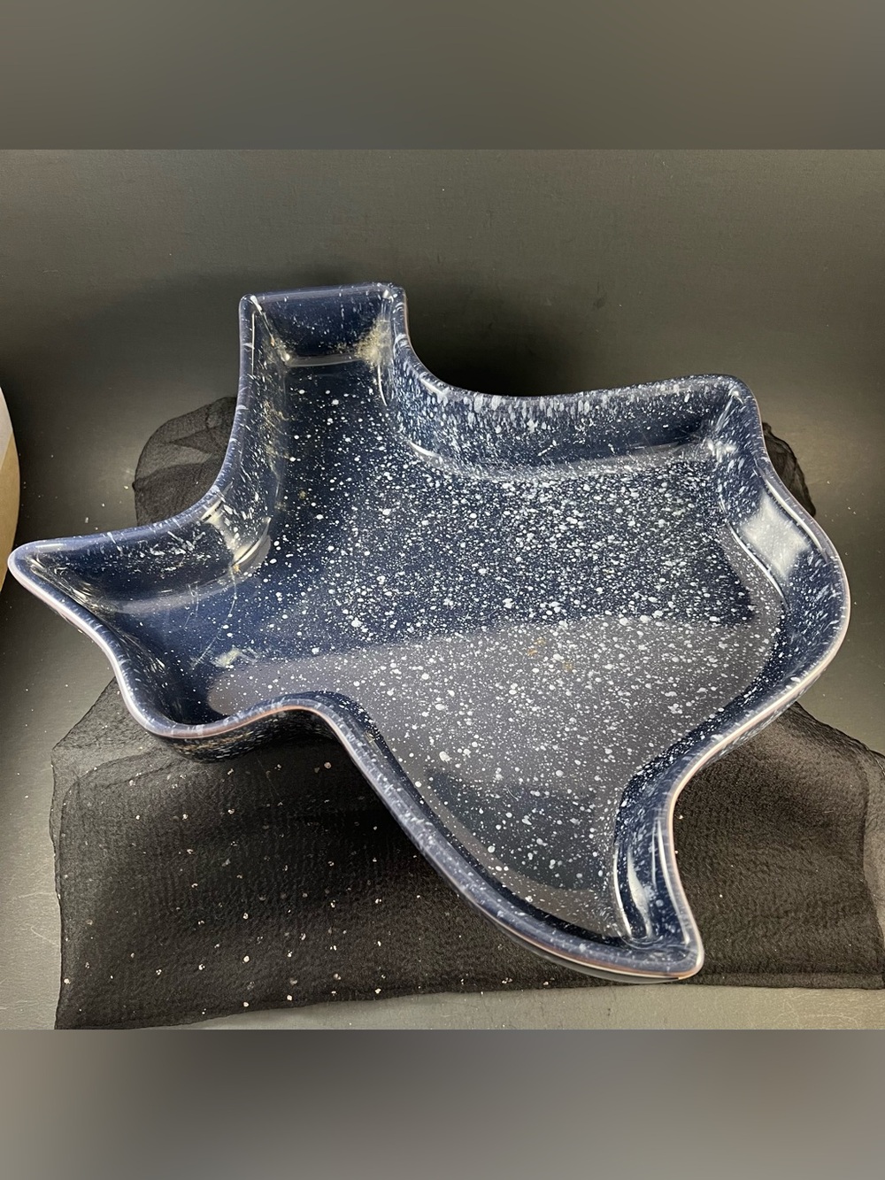 Frankoma Pottery 12” Terra Cotta Blue White Speckled Texas Baking Serving Dish